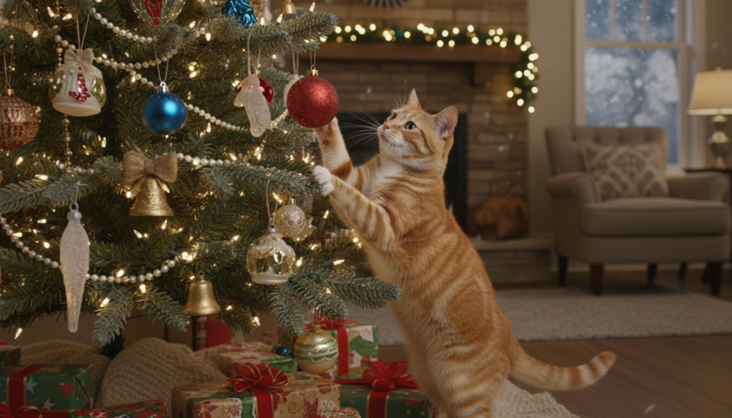 cómo proteger árbol de navidad del gato